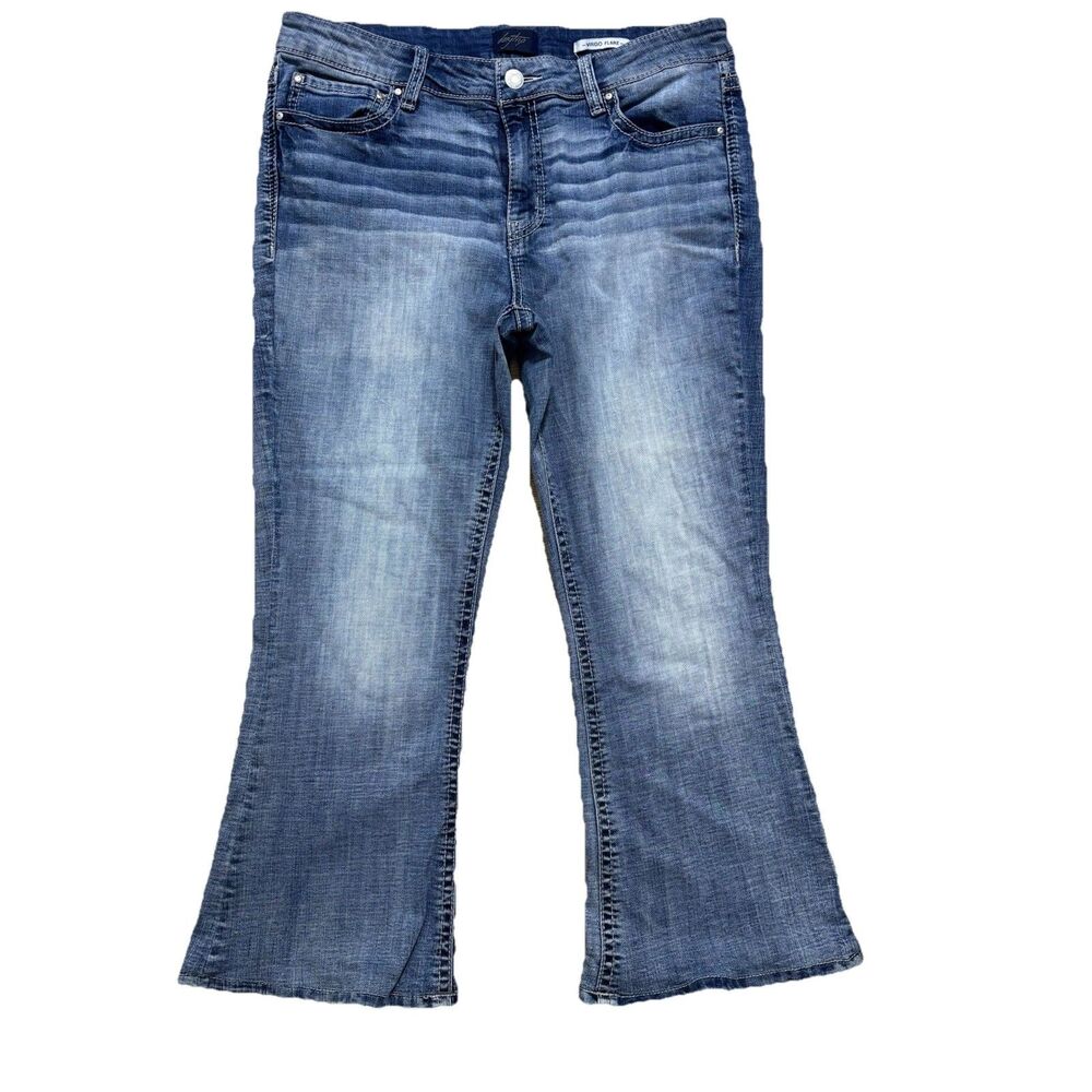 Daytrip Virgo Flare Jeans Women’s 33 Short Mid Rise Stretch Denim Whiskered Wash